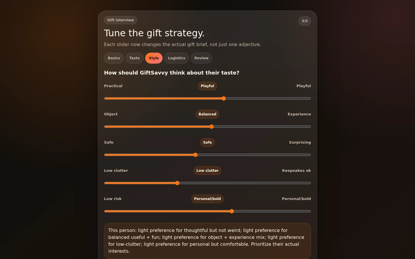 GiftSavvy onboarding screen asking who the user is shopping for